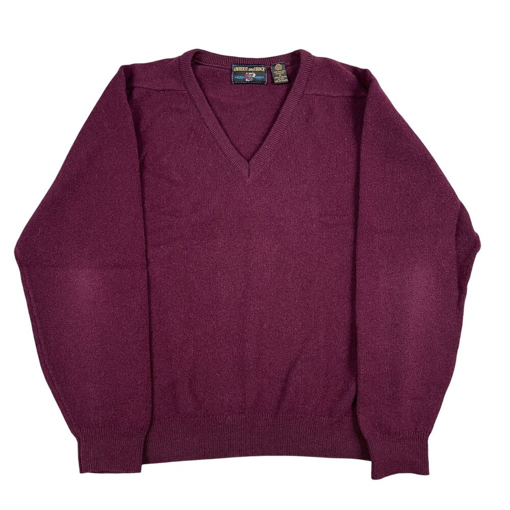 VTG Amherst & Brock Sweater Mens Medium 100%‎ Lambswool Wine V-Neck
